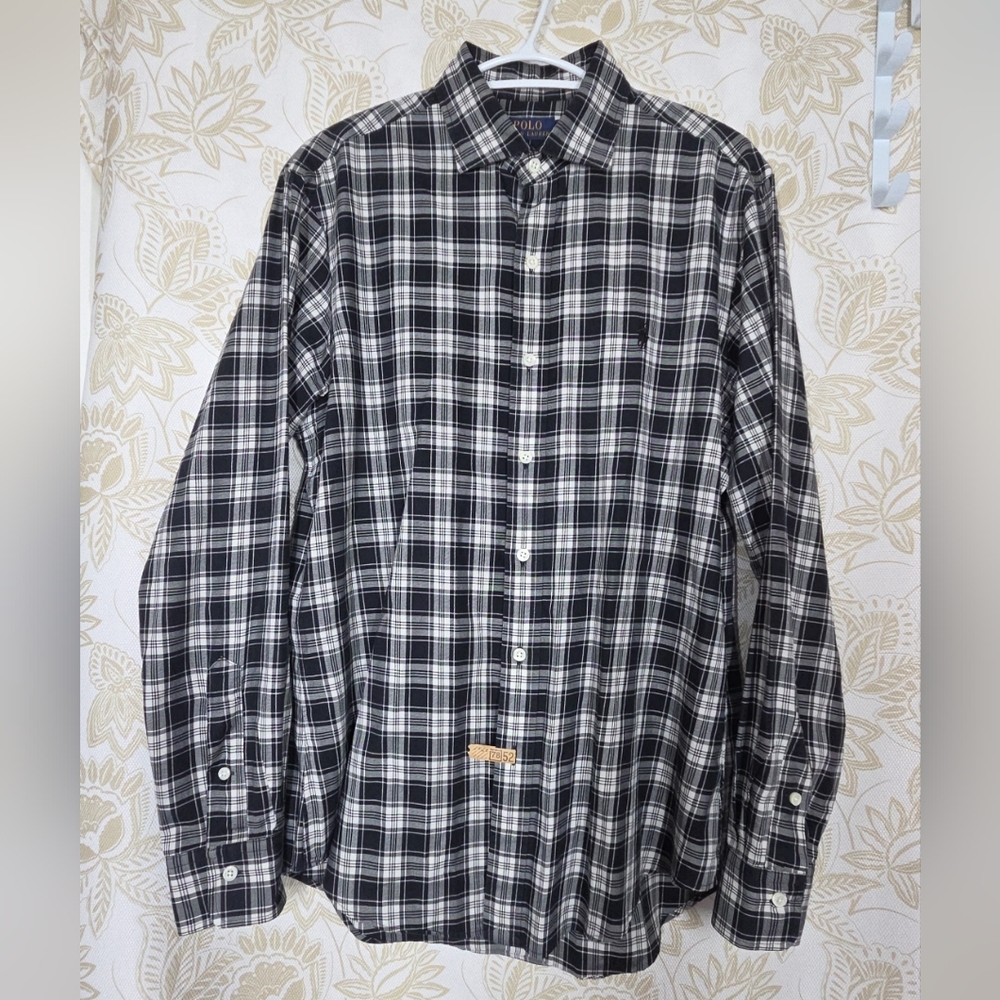Polo Ralph Lauren Work Shirt MEDIUM Plaid 100% Cotton Twill Soft EUC Farm Prep